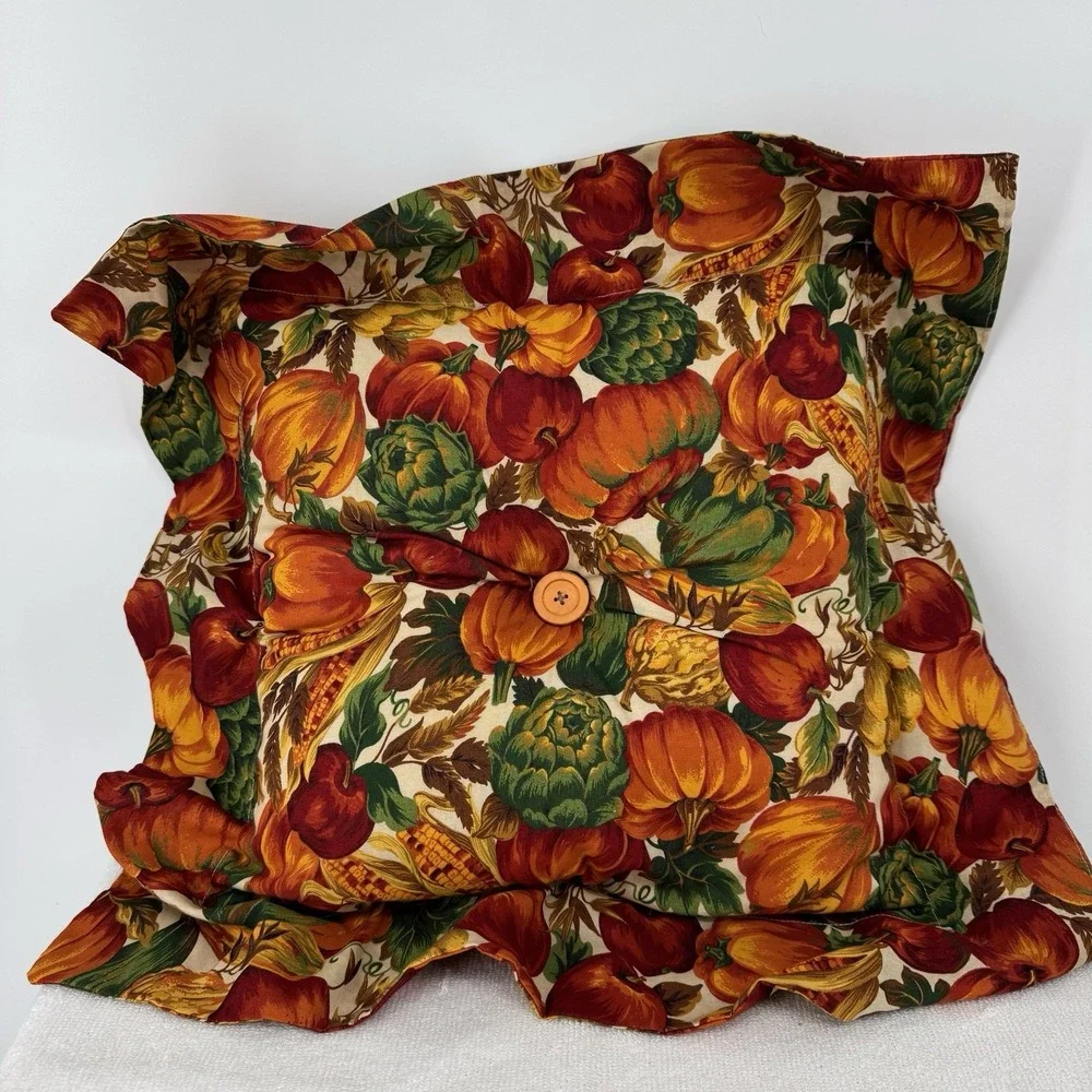Vtg Thanksgiving Harvest Fall Cottagecore 15x15‎ Pillows Set Of 2 Custom Made